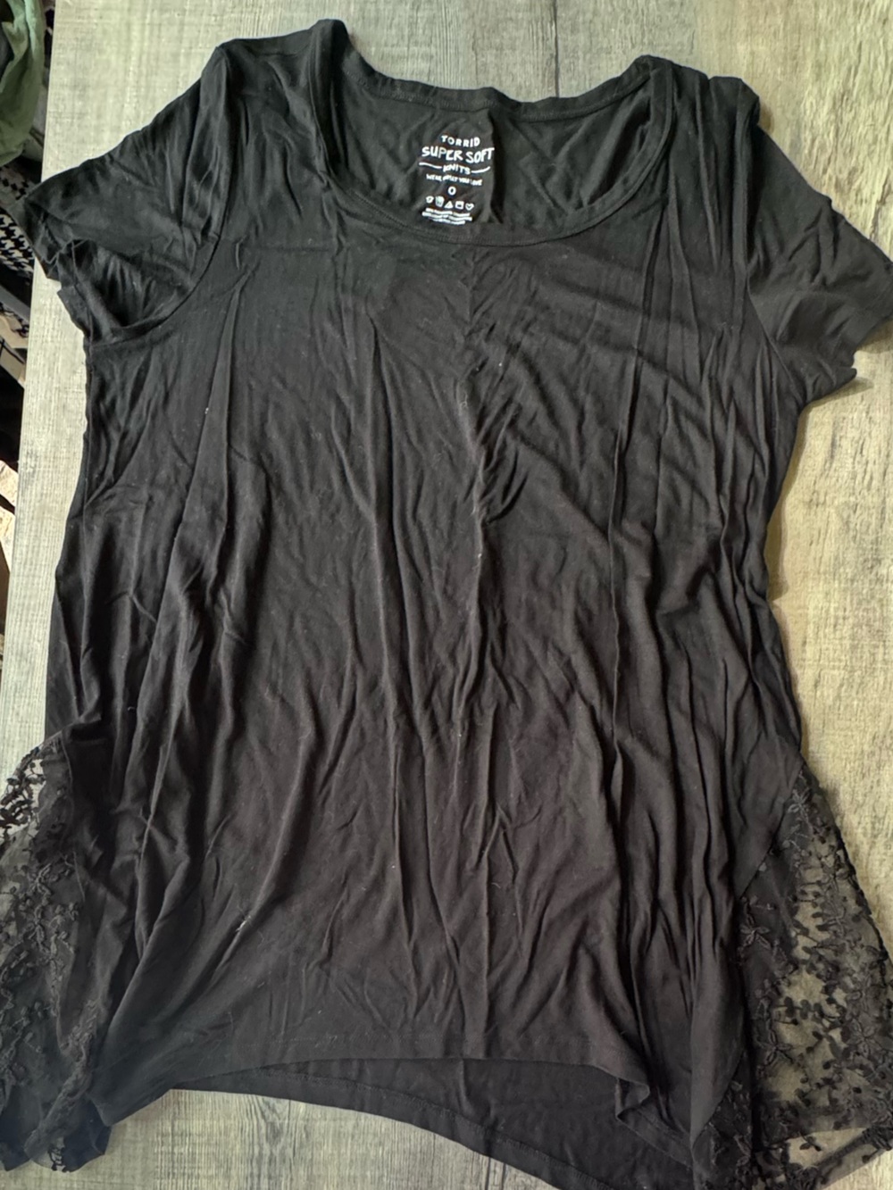 Torrid NWOT Super Soft Black Lace-Trim Short Sleeve Tunic Top